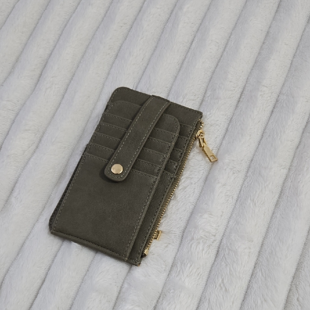Madison West Olive Green Card Wallet with Gold Hardware